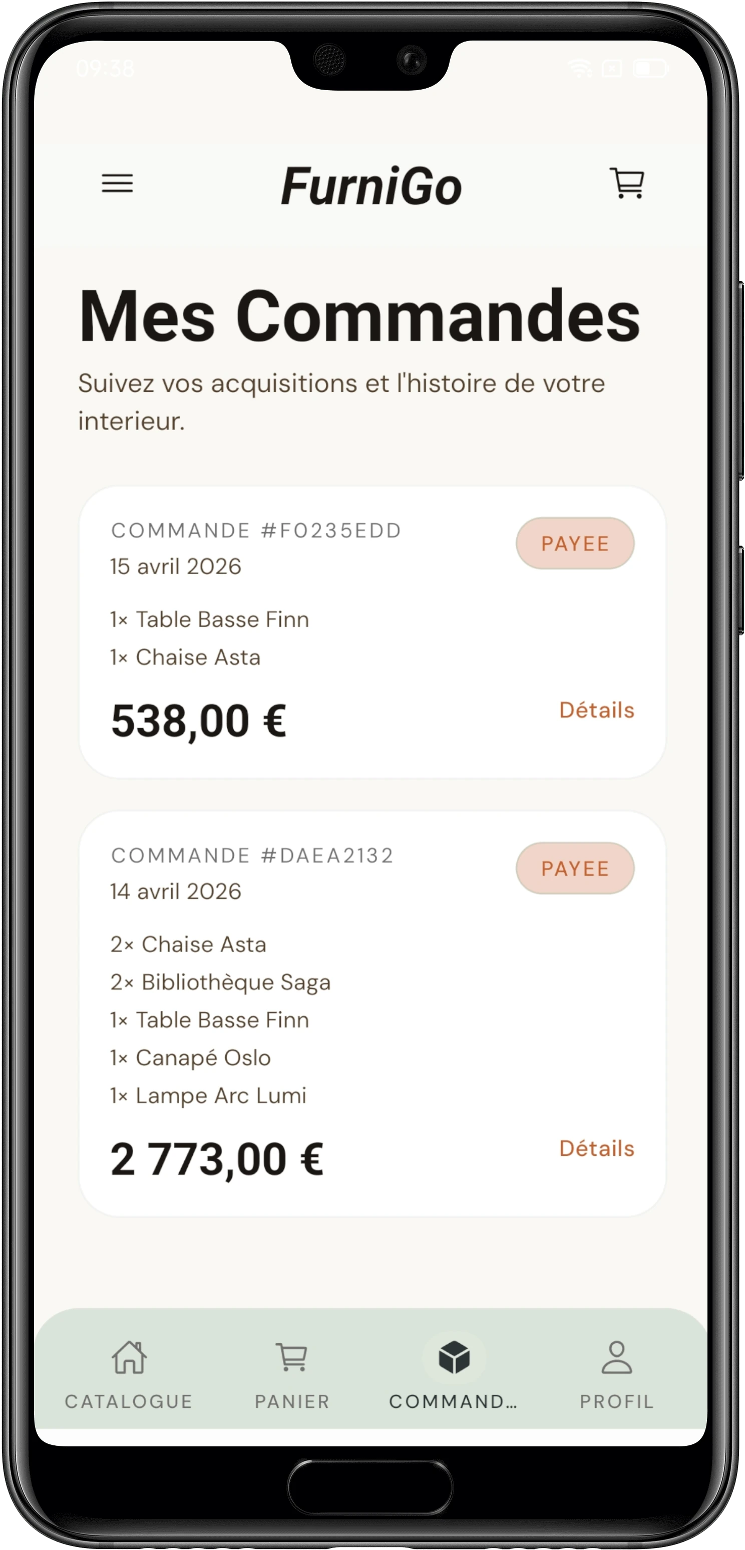 Historique commandes
